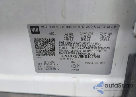 2022 Chevrolet Equinox Awd Premier from USA, damaged, VIN 3GNAXXEV6NS107848